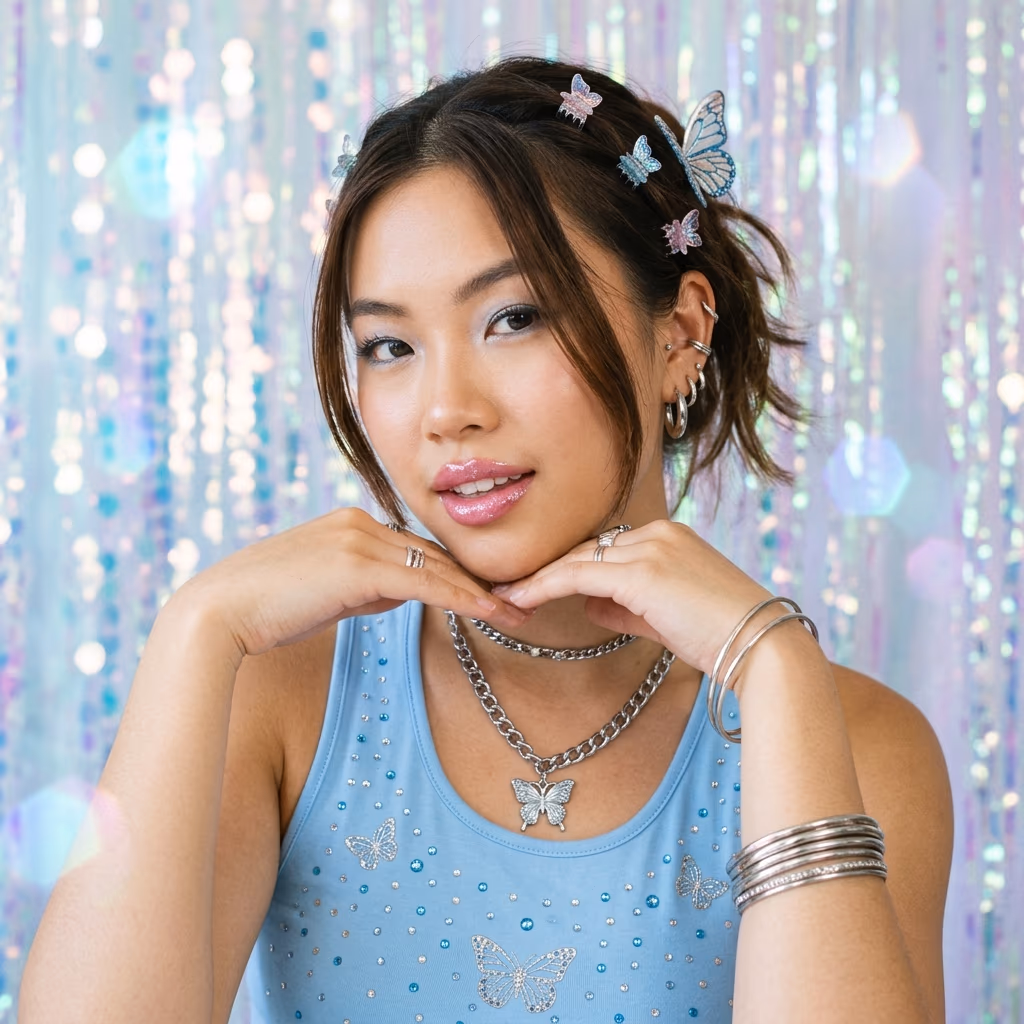 Y2K Aesthetic Profilbild Chrome Glitter 2000er Nostalgie für WhatsApp