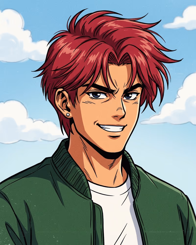 Anime-Profilbild im Shonen-Klassik-Stil: kräftige Cel-Shading-Farben der 90er