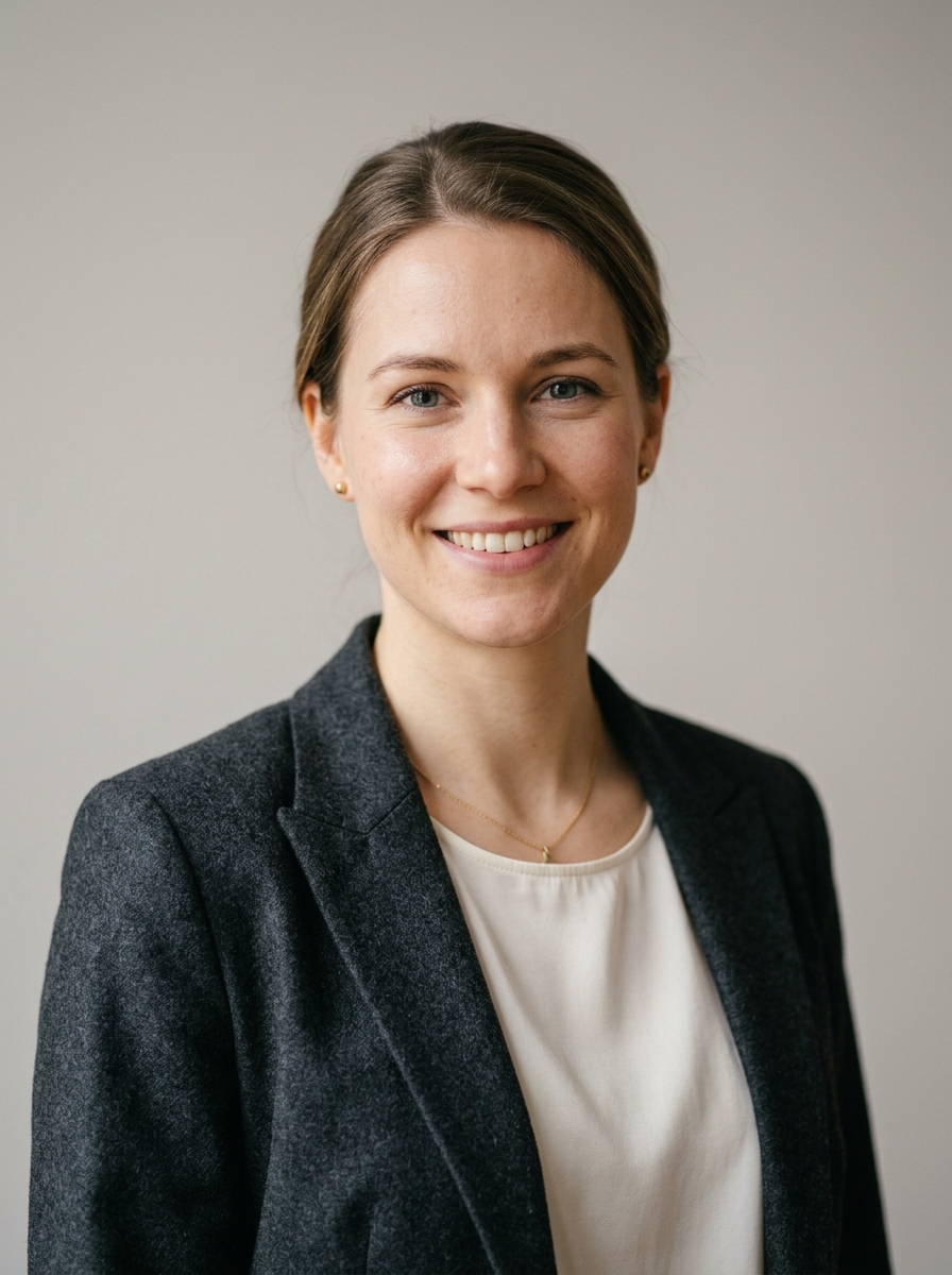Bewerbungsfoto einer jungen Ärztin in anthrazitfarbenem Blazer mit heller Bluse