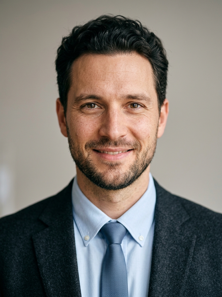Offener freundlicher Blick mit echtem leichtem Lächeln auf einem guten Bewerbungsfoto, bei dem auch die Augen mitlächeln