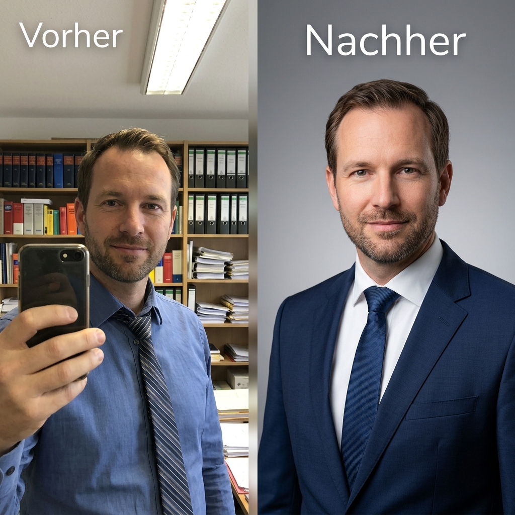 Vorher-Nachher: Selfie wird zum klassischen Business-Portrait