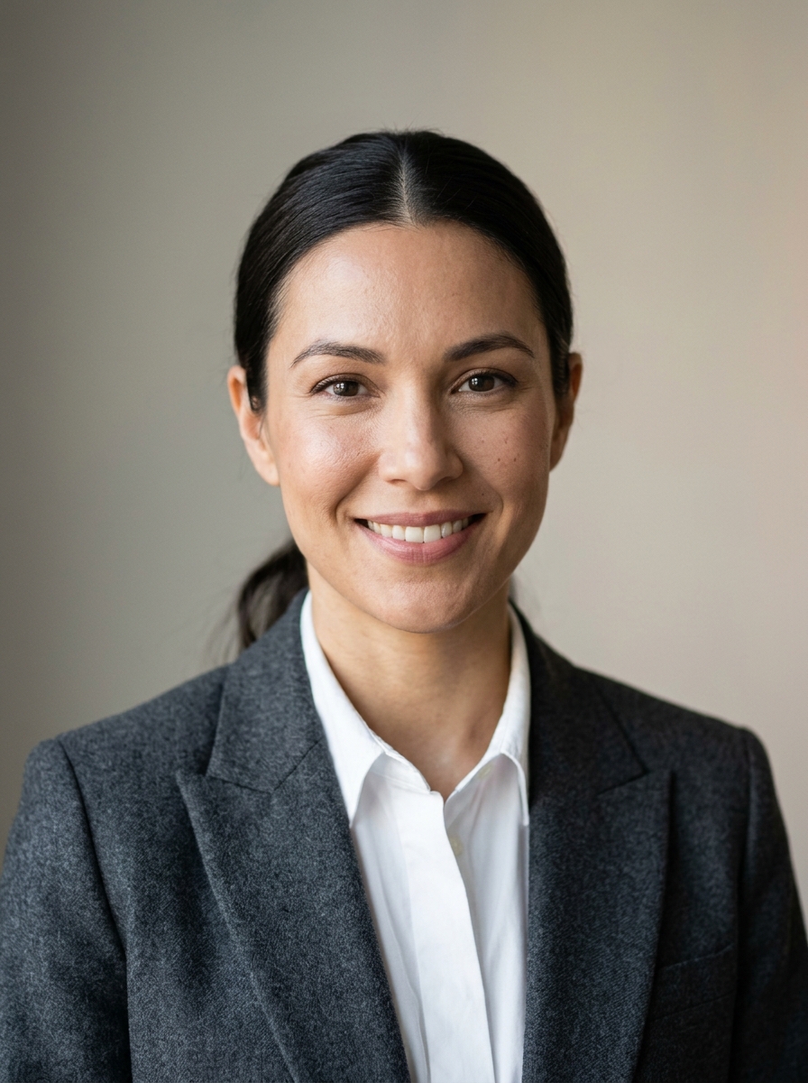 Professionelles Bewerbungsfoto Englisch: Frau im Blazer als internationaler professional headshot mit warmem, offenem Blick