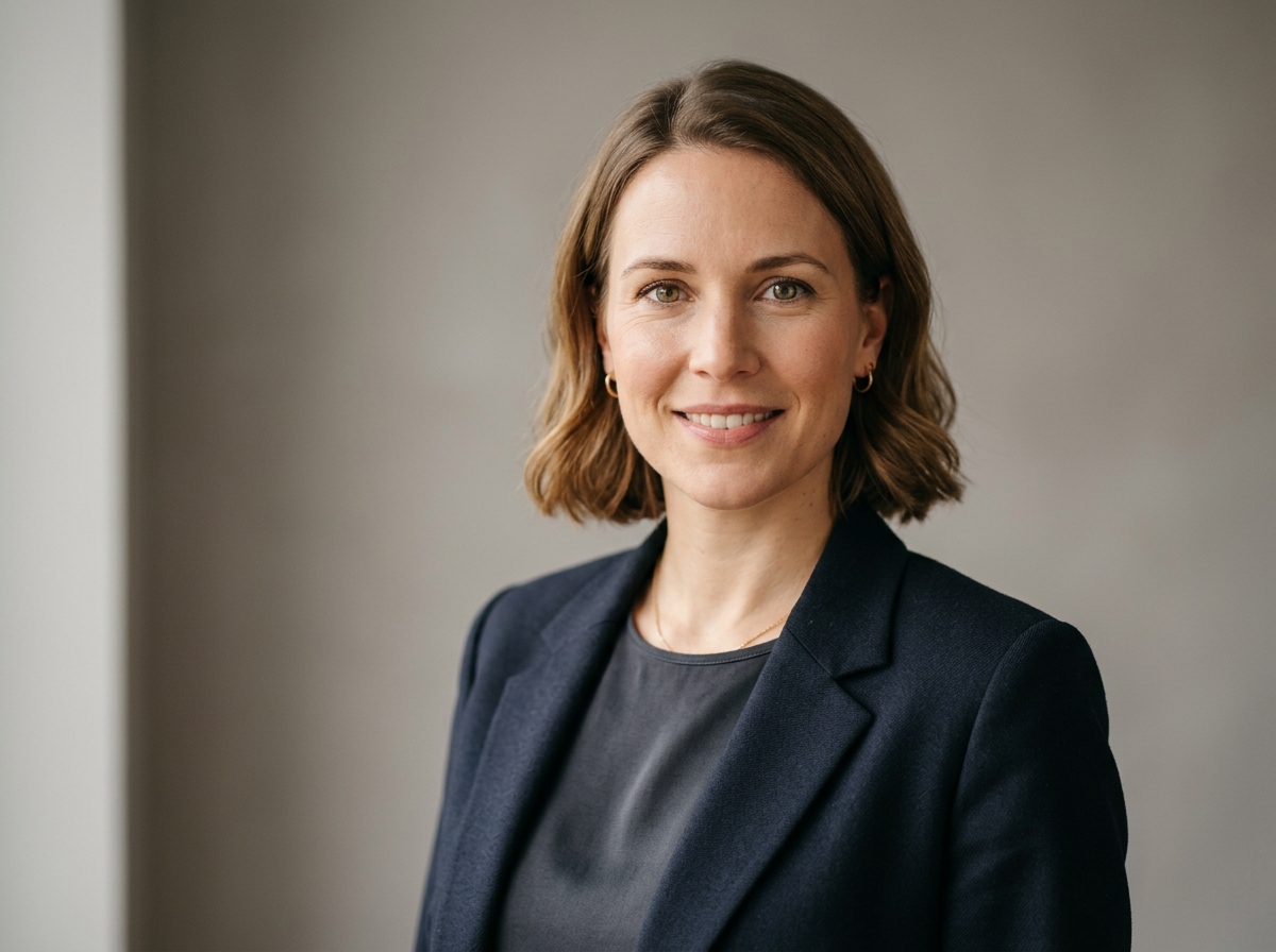 Professionelles KI-Bewerbungsfoto einer Frau im Blazer als Beispiel der Dr.-Headshot-Alternative