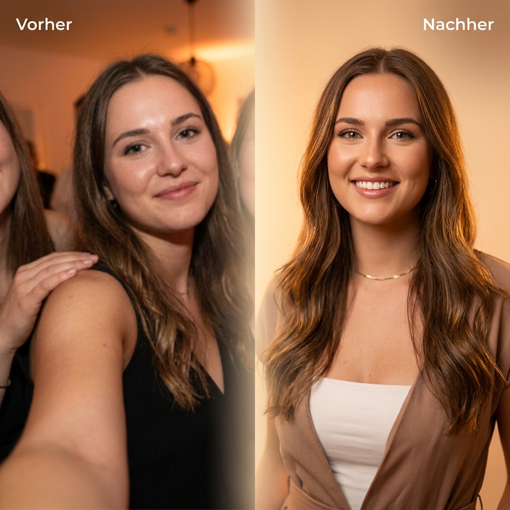 Vorher: Selfie in Sportkleidung, Nachher: Professionelles Business-Profilfoto