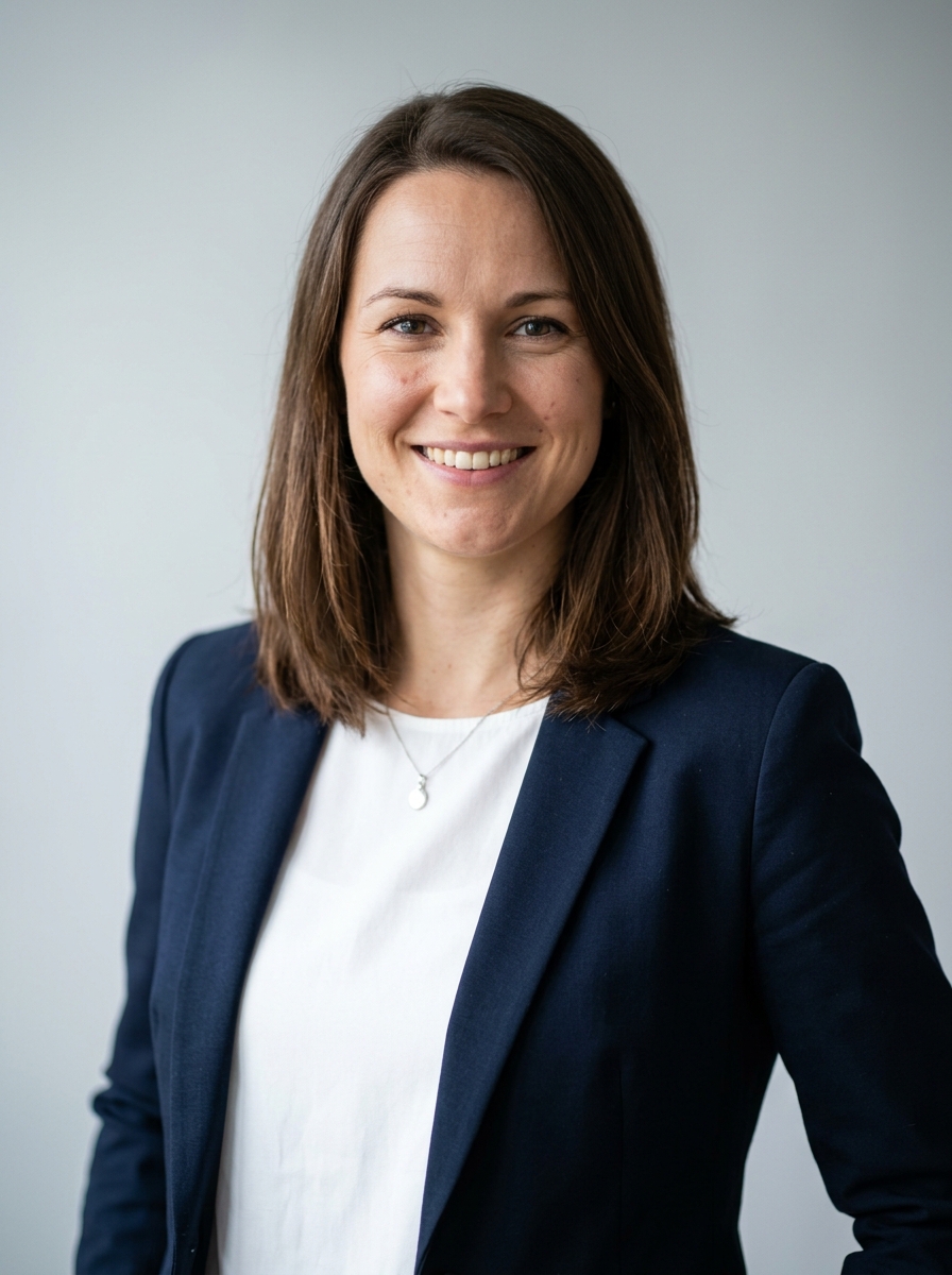 Studioreifes KI-Bewerbungsfoto einer Frau im Blazer als Beispiel der Remini-Alternative Profilfoto KI