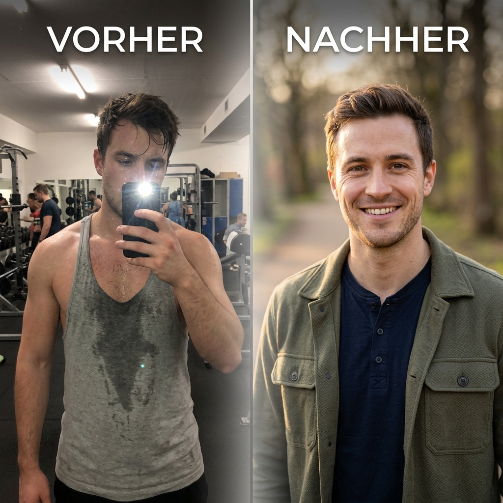 Vorher: Selfie in Sportkleidung, Nachher: Professionelles Business-Profilfoto