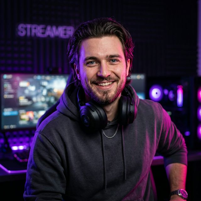 Vorher: Selfie, Nachher: KI-optimiertes Twitch-Avatar