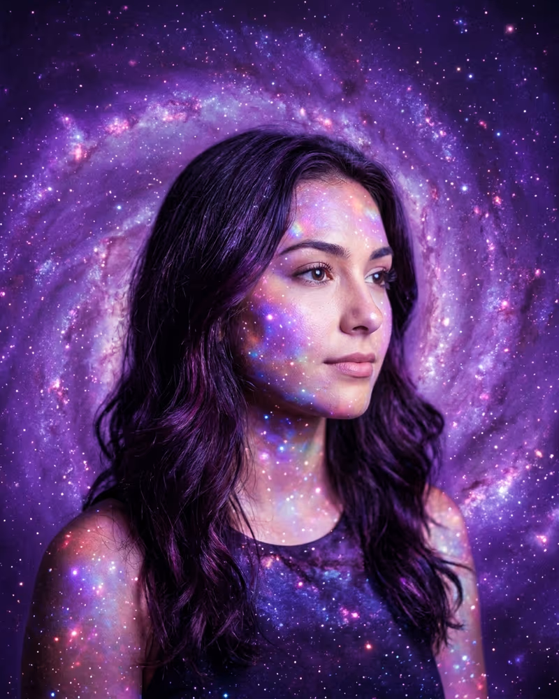 Lila Profilbild im Galaxy-Stil: violetter Nebel mit Sternen als Hintergrund