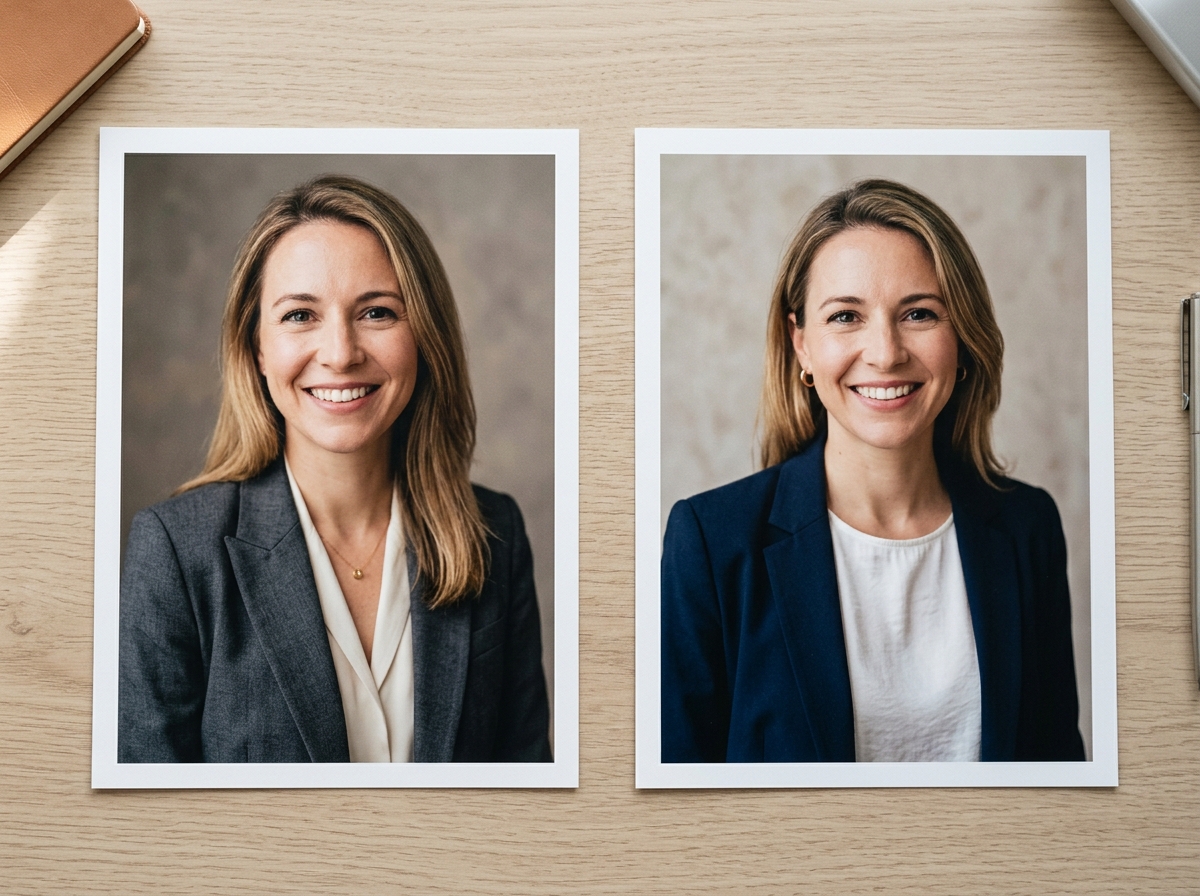 Zwei professionelle Portraits derselben Person im direkten Vergleich