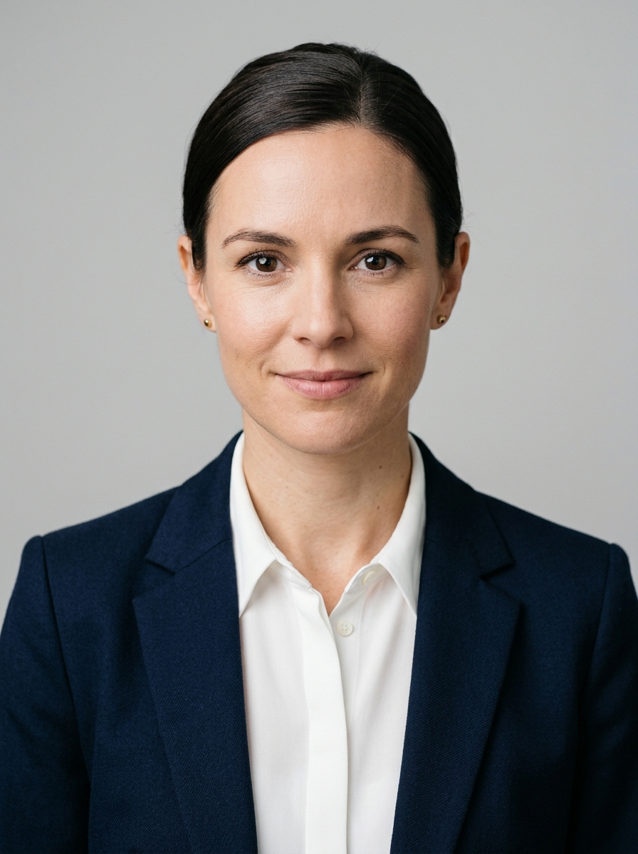 Teams-Profilbild im formellen Business-Stil mit dunklem Blazer vor neutralem Hintergrund