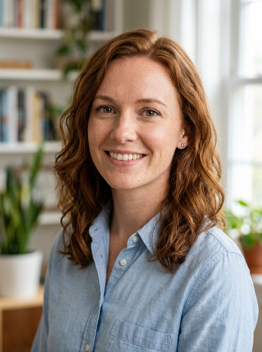 Teams-Profilbild mit hellem, leicht unscharfem Homeoffice-Hintergrund