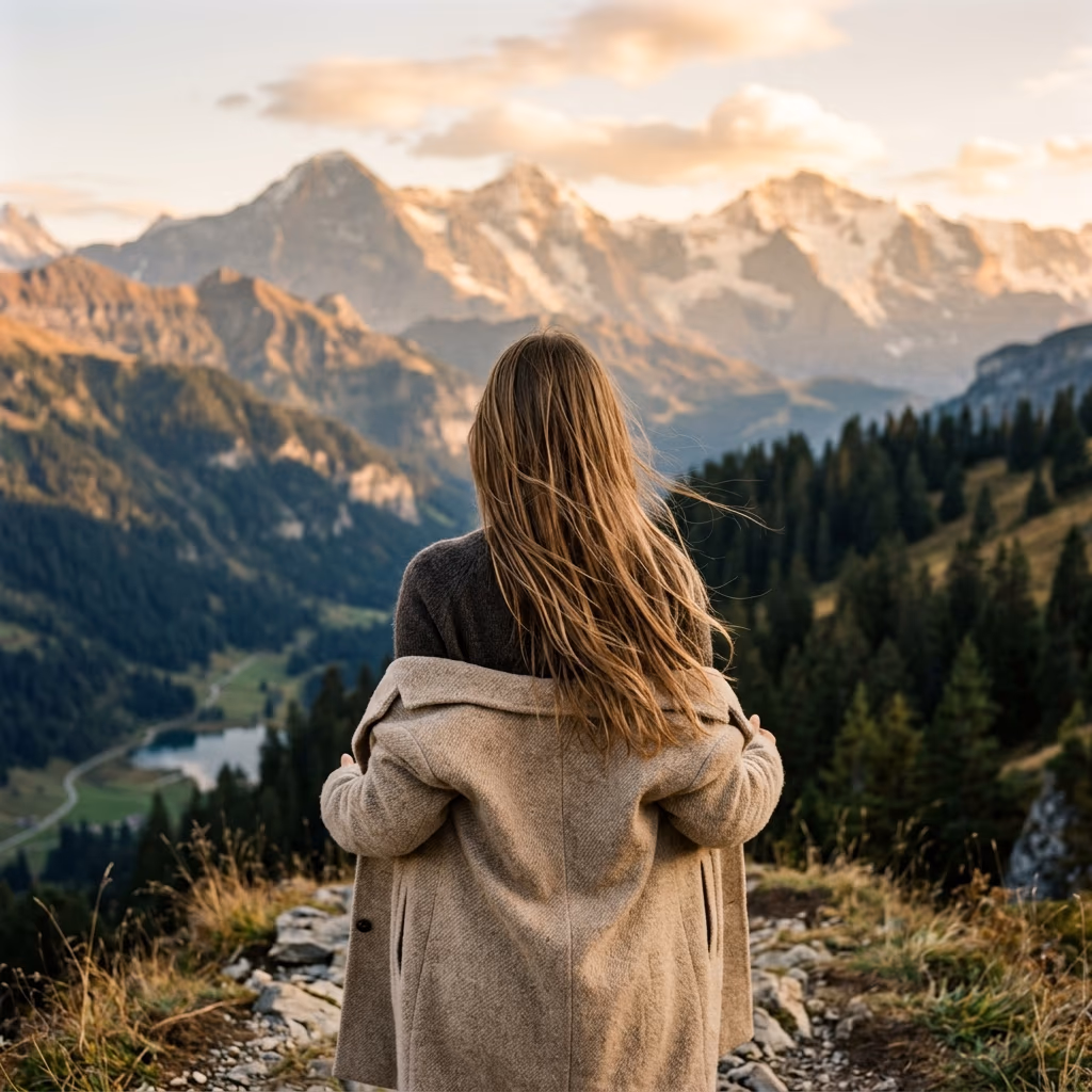 Back-View Mountain WhatsApp Profilbild Trend 2026 Rückenansicht Alpenblick Outdoor